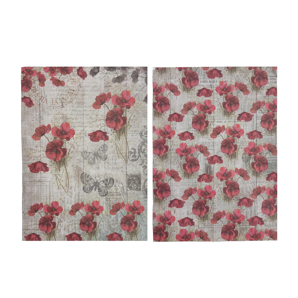 Decoupage Paper-Poppy Grace A4 Size 4 Sheets