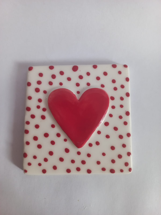 Mosaic Insert Red Heart with Red Dots