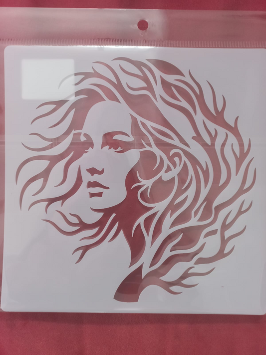 Nature Goddess Face & Branch Stencil