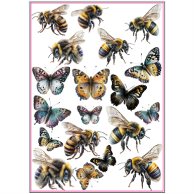 Bees and Butterflies Sticker Sheet A4