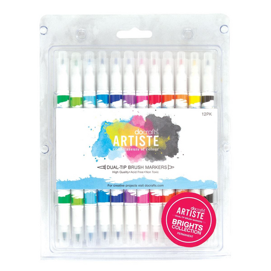 Dual Tip Permanent Brush Markers 12pk Brights