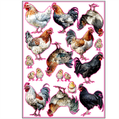 French Chickens Sticker Sheet A4