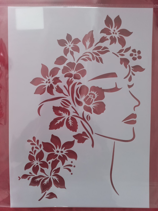 Nature Goddess Face & Branch Stencil A4