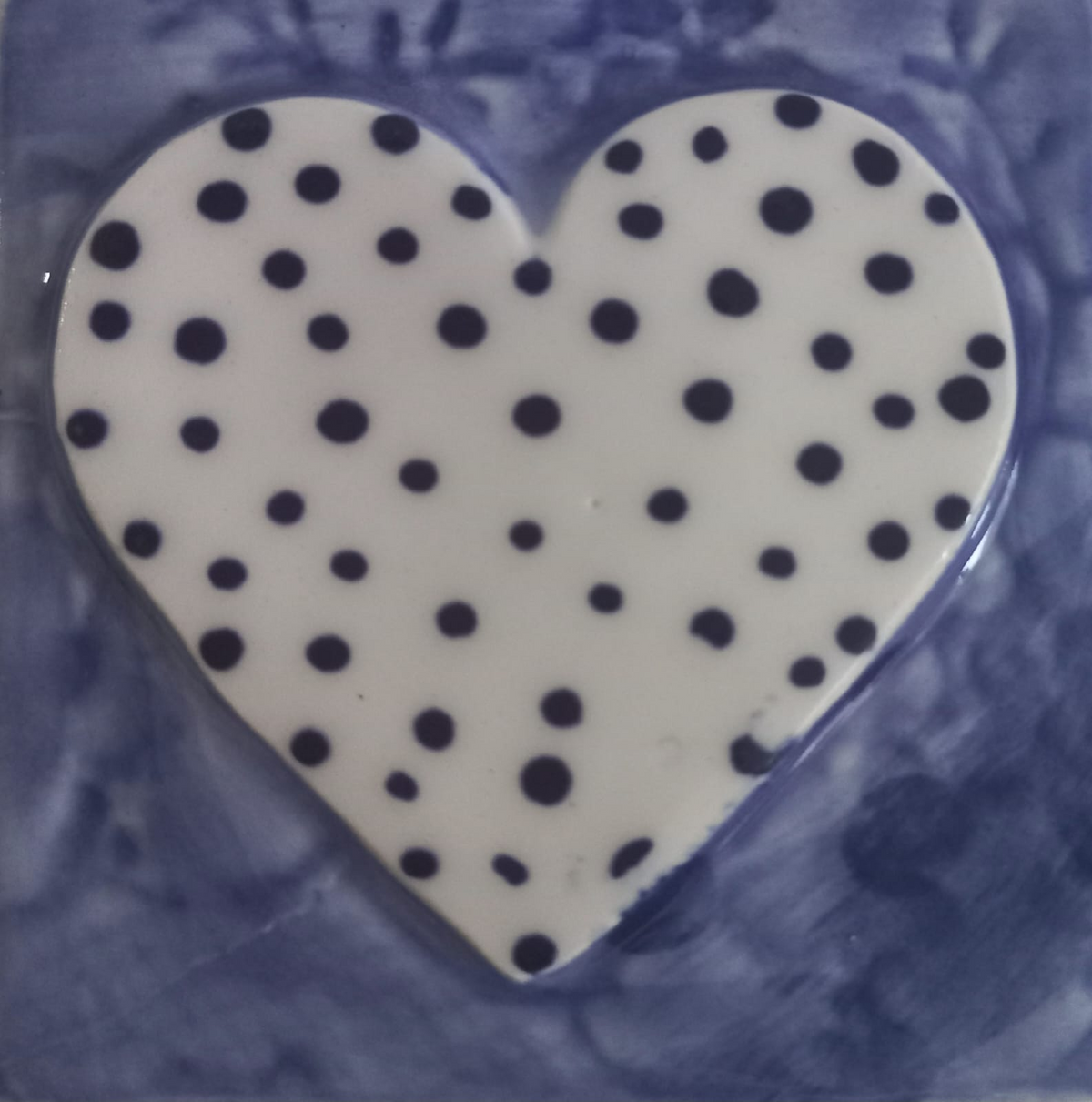 Mosaic Insert White Heart with Black Dots