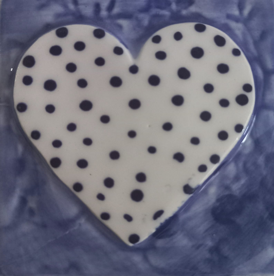 Mosaic Insert White Heart with Black Dots