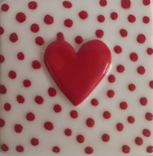 Mosaic Insert Red Heart with Red Dots