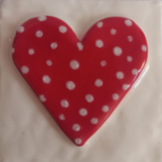 Mosaic Insert Red Heart with White Dots