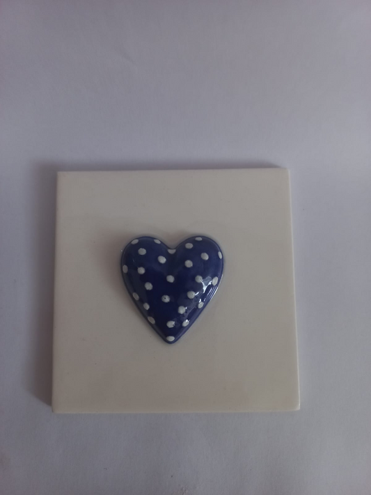 Mosaic Insert Blue Heart with White Dots