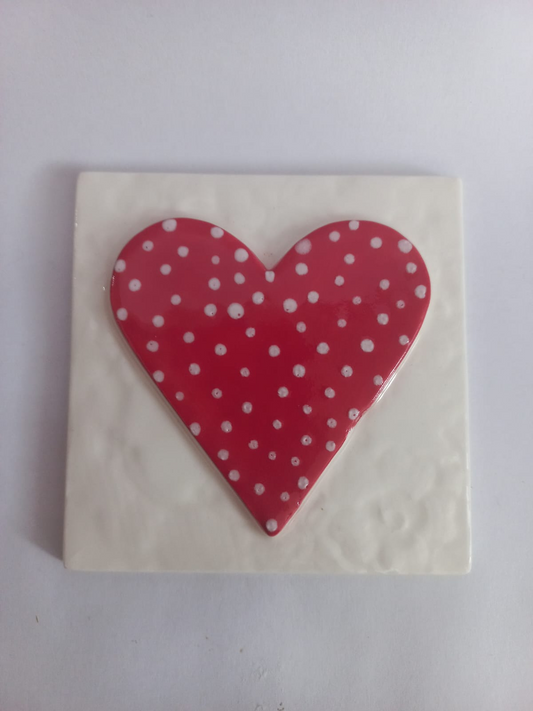 Mosaic Insert Red Heart with White Dots