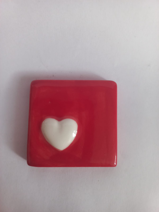 Mosaic Insert White and Red Heart 50x50