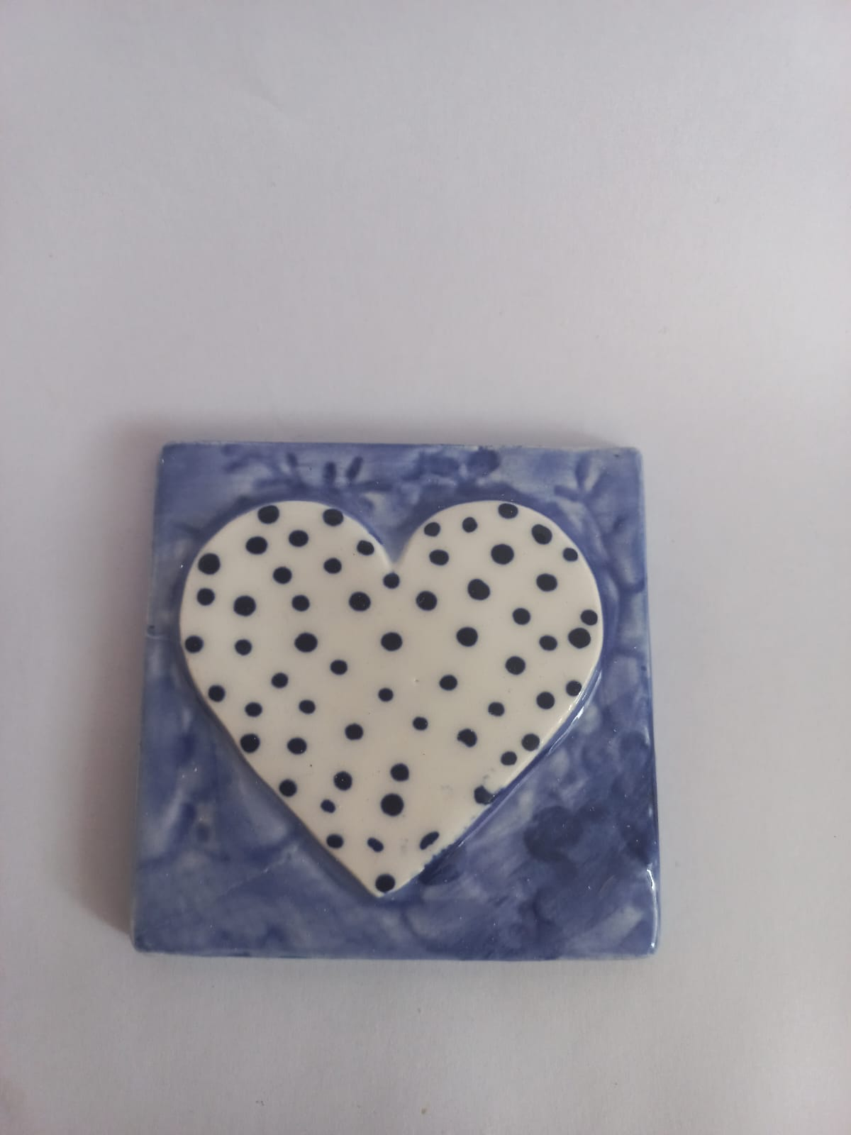 Mosaic Insert White Heart with Black Dots