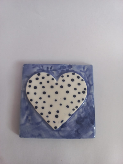 Mosaic Insert White Heart with Black Dots