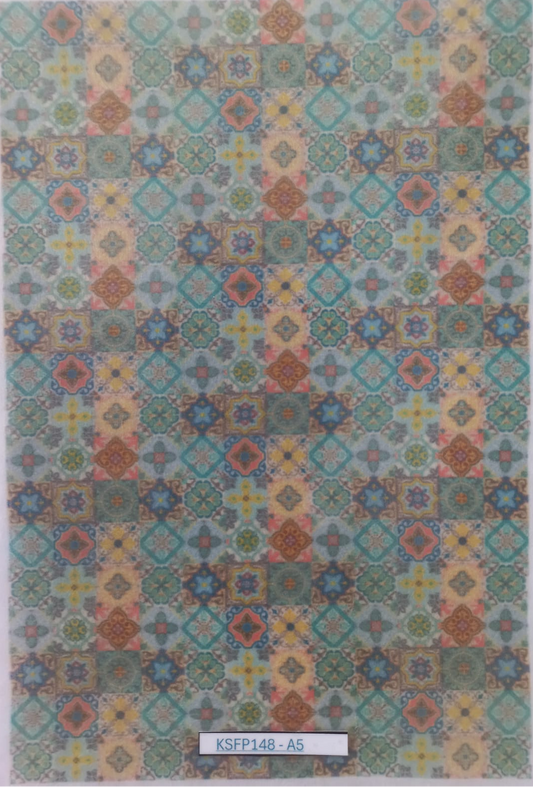 A rectangular sheet of patterned adhesive tape or sticker featuring a colorful geometric tile design, shown flat against a white background.