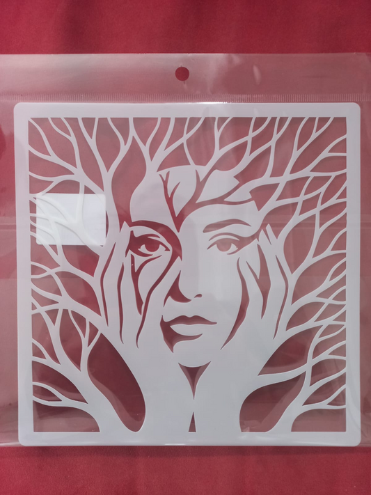 Nature Goddess Face & Branch Stencil