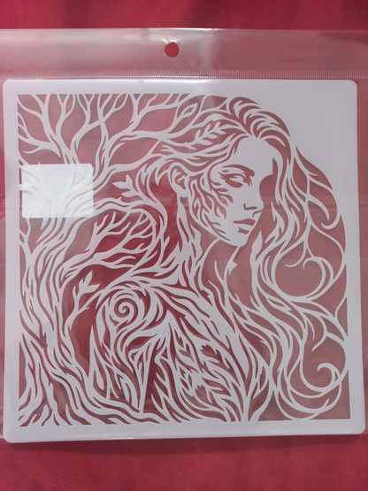 Nature Goddess Face & Branch Stencil