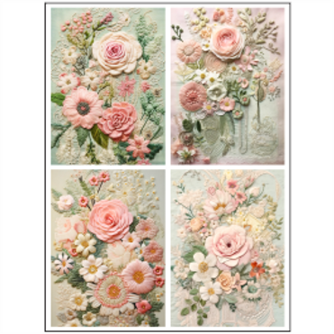 Tear Resistant Deco Print A6 Embroidery Roses