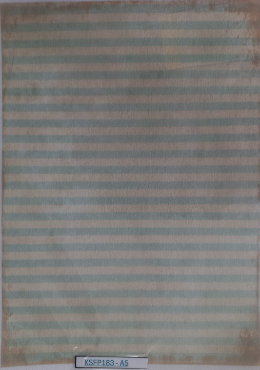 A rectangular striped fabric or paper sample with alternating muted sage green and beige horizontal stripes, photographed flat against a white background. A small label at the bottom reads KSF18183-A5.