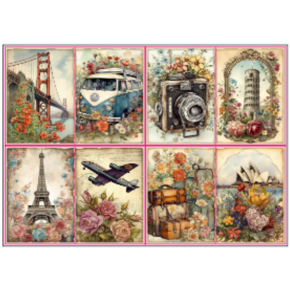 Vintage Travel Sticker Sheet A4