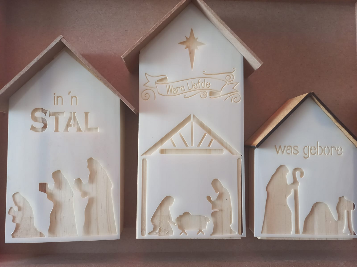 Wooden Christmas Nativity Scene Set with Stencil